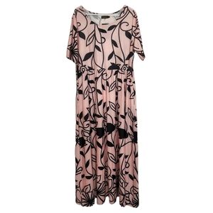 NWT Reborn pink black vine print short sleeve maxi dress SZ 1X